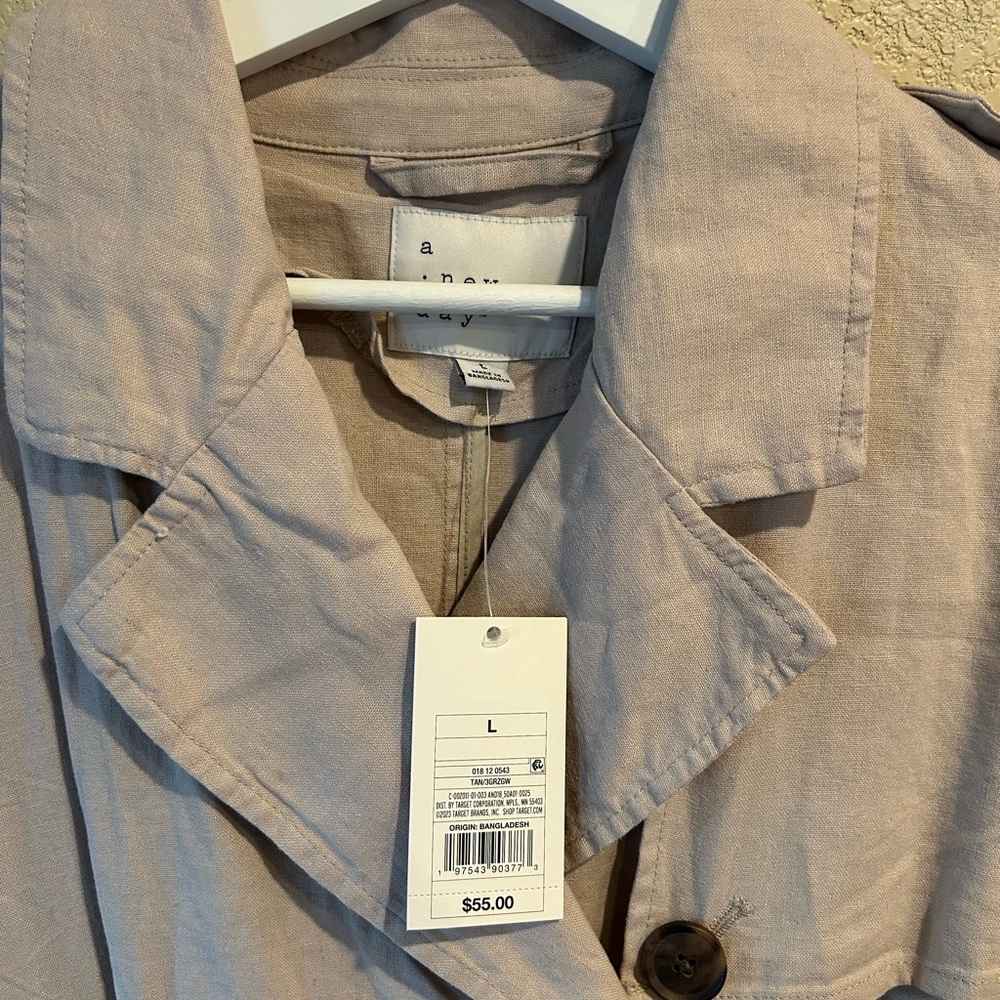 NWT A new day Women's Classic Beige Womens Long Trench Coat Size L Classic - Picture 4 of 6